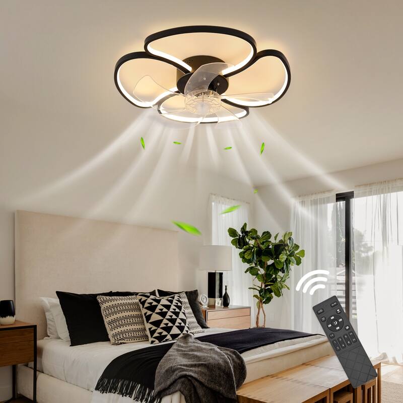 Starsky 19in Modern Flush Mount LED Ceiling Fan with Light,6-Speed Low Profile Smart APP Control Ceiling Fan with Remote