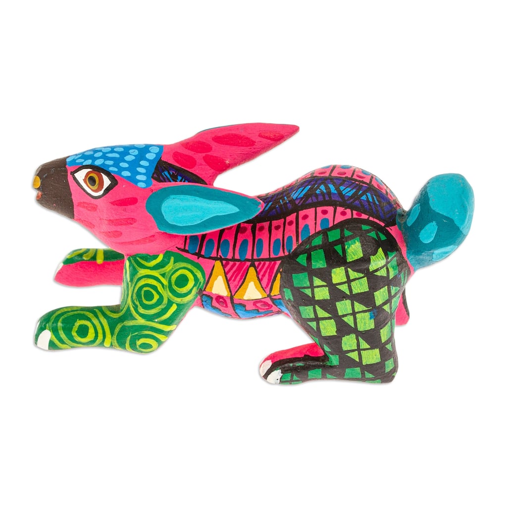 Novica Handmade Carmine Rabbit Wood Alebrije Figurine