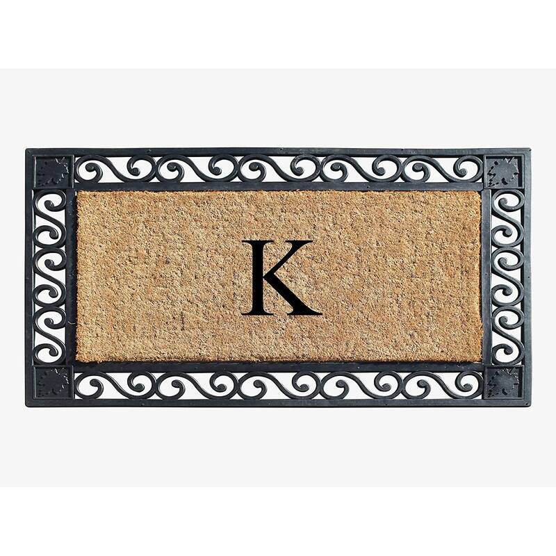 A1HC Rubber and Coir Maple Leaf, Heavy Weight Durable Monogrammed Doormat, 23"X38" Black - K  