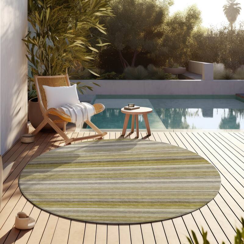 Machine Washable Indoor/ Outdoor Ombre Stripes Chantille Rug - Wheat - 8' x 8'