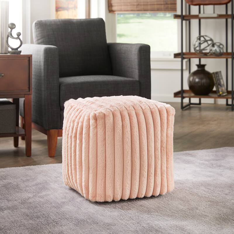 Brunico Upholstered Square Pouf Ottoman by iNSPIRE Q Bold - Pink Channel Furry Fabric