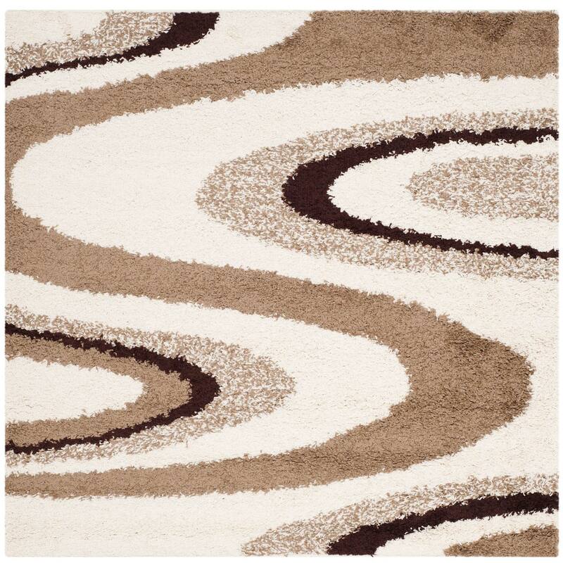 SAFAVIEH Art Shag Filippia Abstract Rug - 5' Square - Ivory/Brown
