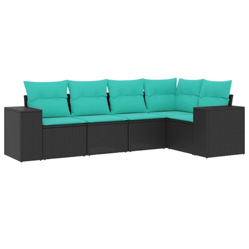 vidaXL 5 Piece Patio Sofa Set with Cushions Black Poly Rattan