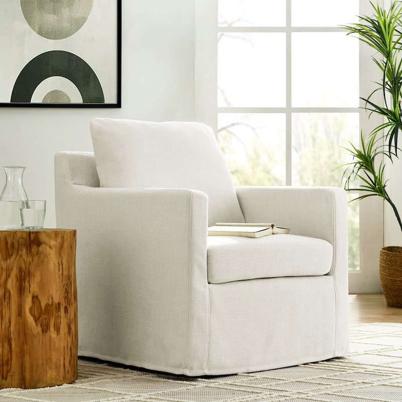Serene Fabric Slipcovered Swivel Armchair - Salt