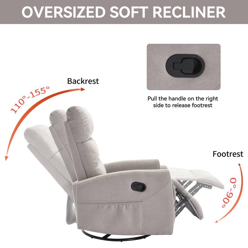 Roomfitters Swivel Rocker Recliner Chair Manual 360 Degree Glider Lounge Sofa Padded Fabric Armchair for Living Room