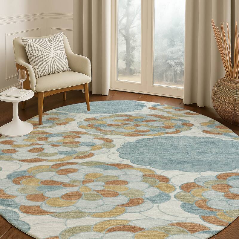 Machine Washable Indoor/ Outdoor Mosaic Cluster Chantille Rug