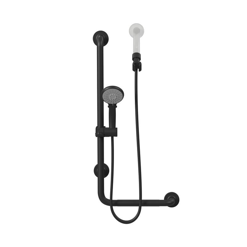 ErgoSlideBar Ergonomic Soft Grip 32mm Diameter ADA Compliant 500 lb Weight Capacity Slide Bar and Handshower Left Matte Black