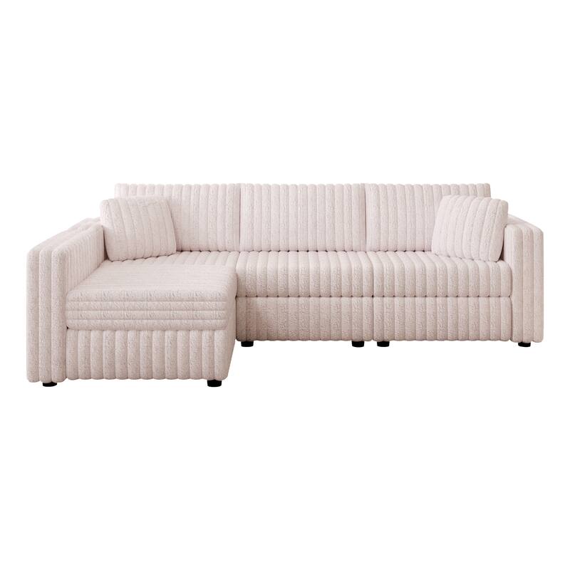 106.3" Soft L-shaped 4-Person Light Pink Modular Sofa with Detachable Cushions