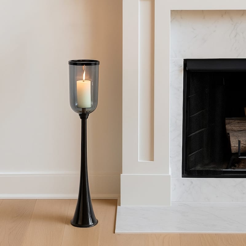 Modern Metal and Glass Floor Candle Stand for Pillar Candles