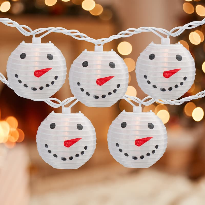 10-Count White Snowman Paper Lantern Christmas Lights 8.5ft White Wire - 8.5'