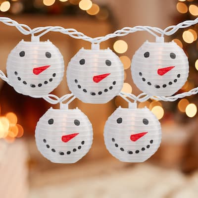 10-Count White Snowman Paper Lantern Christmas Lights 8.5ft White Wire - 8.5'