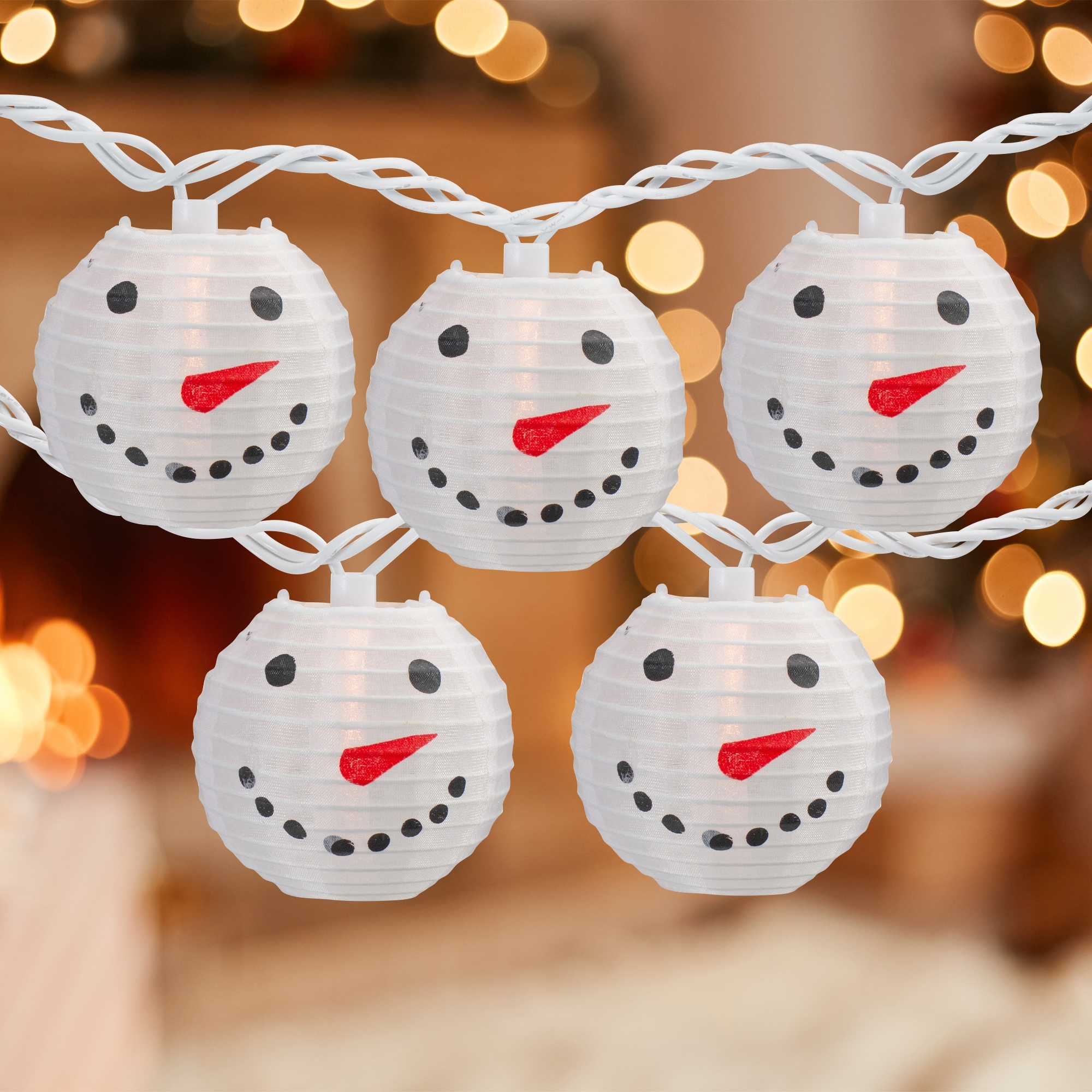 10-Count White Snowman Paper Lantern Christmas Lights 8.5ft White Wire - 8.5'