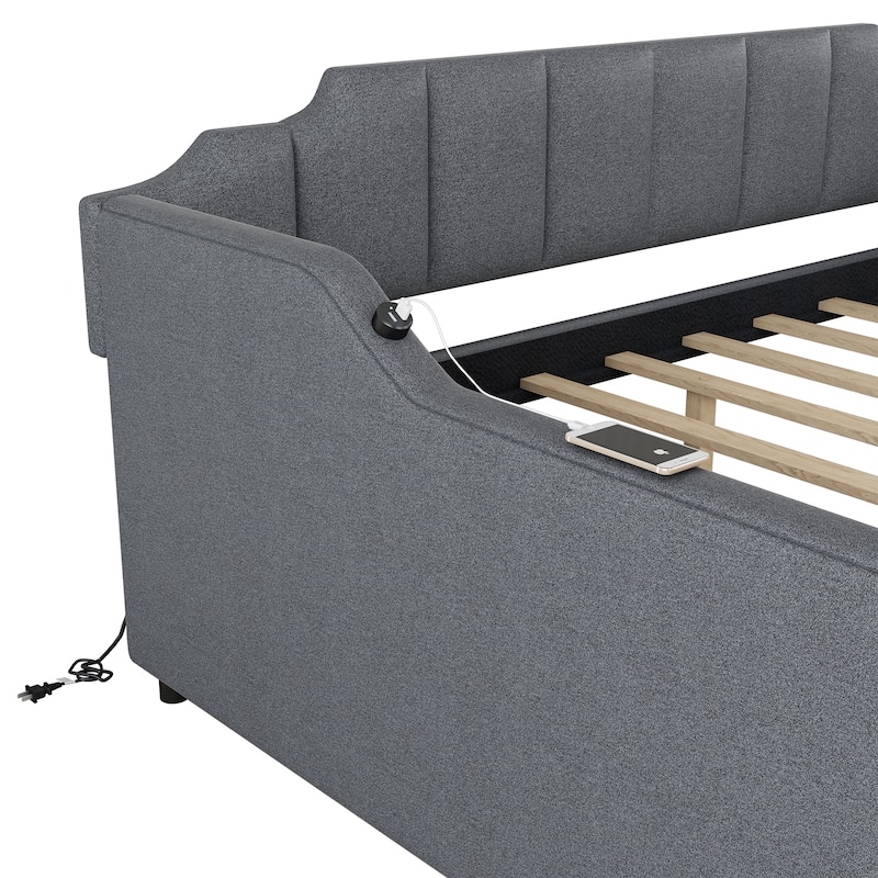 Multifunctional Full Daybed with Trundle and USB Charger, Space-Saving and Elegant