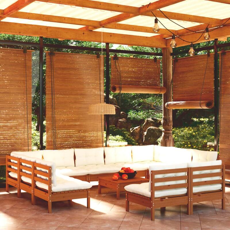 vidaXL Solid Pinewood Patio Lounge Set 12 Piece with Cushions Multi Colors