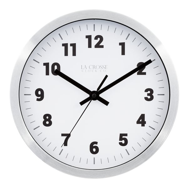 slide 2 of 5, La Crosse Clock 404-2626 10 inch Silver Metal Analog Wall Clock