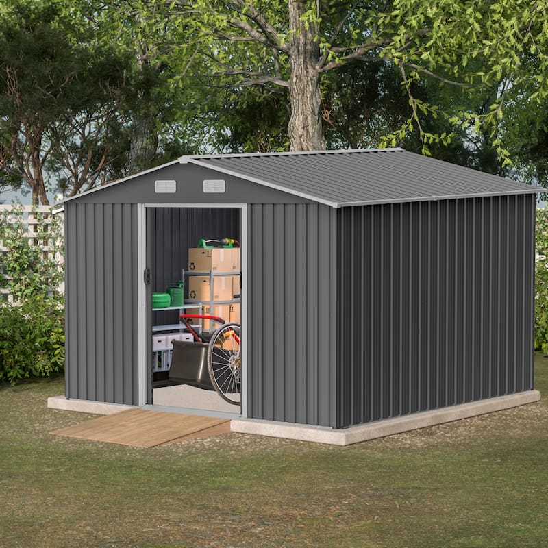 GDFStudio - Evelyn Spacious Outdoor Waterproof Tool Storage Shed with Durable Metal Frame