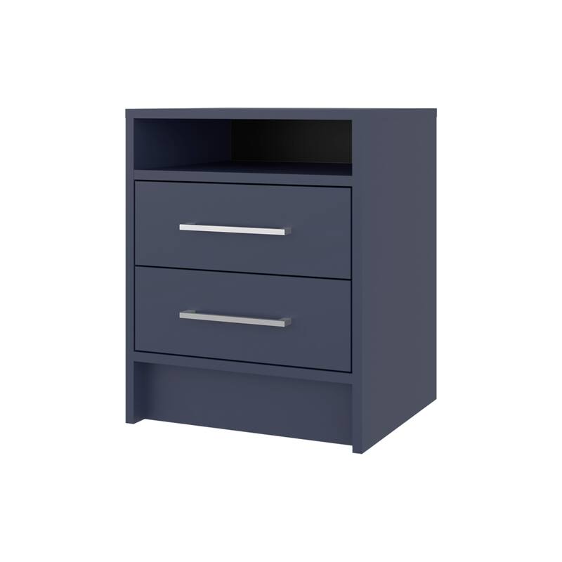 Modern 2-Drawer Floating Nightstand with Open Shelf in Navy Blue