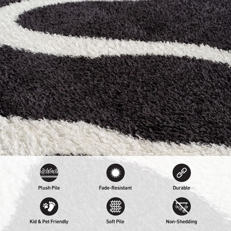 Striped Shag Rug - Durable for Living Room, Bedroom, or Entryway - Anthracite Dark Gray - Easy to Clean