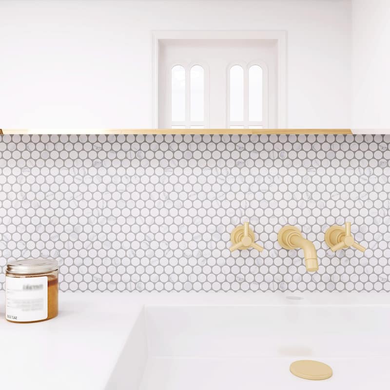 Merola Tile Carrione Penny Matte Carrara 9-3/4" x 11-1/2" Porcelain Mosaic Floor and Wall Tile