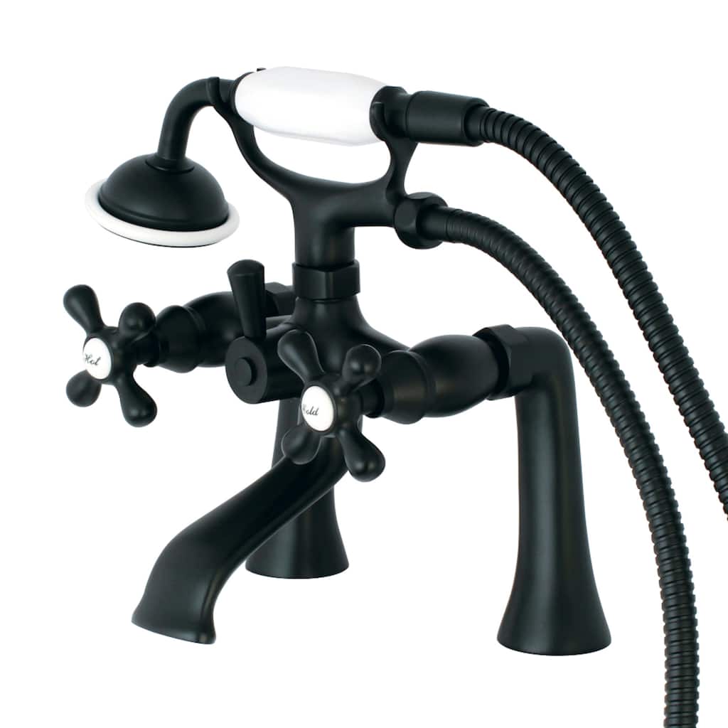 Kingston Brass Deck Mount Clawfoot Tub Faucet with Hand Shower in Matte Black