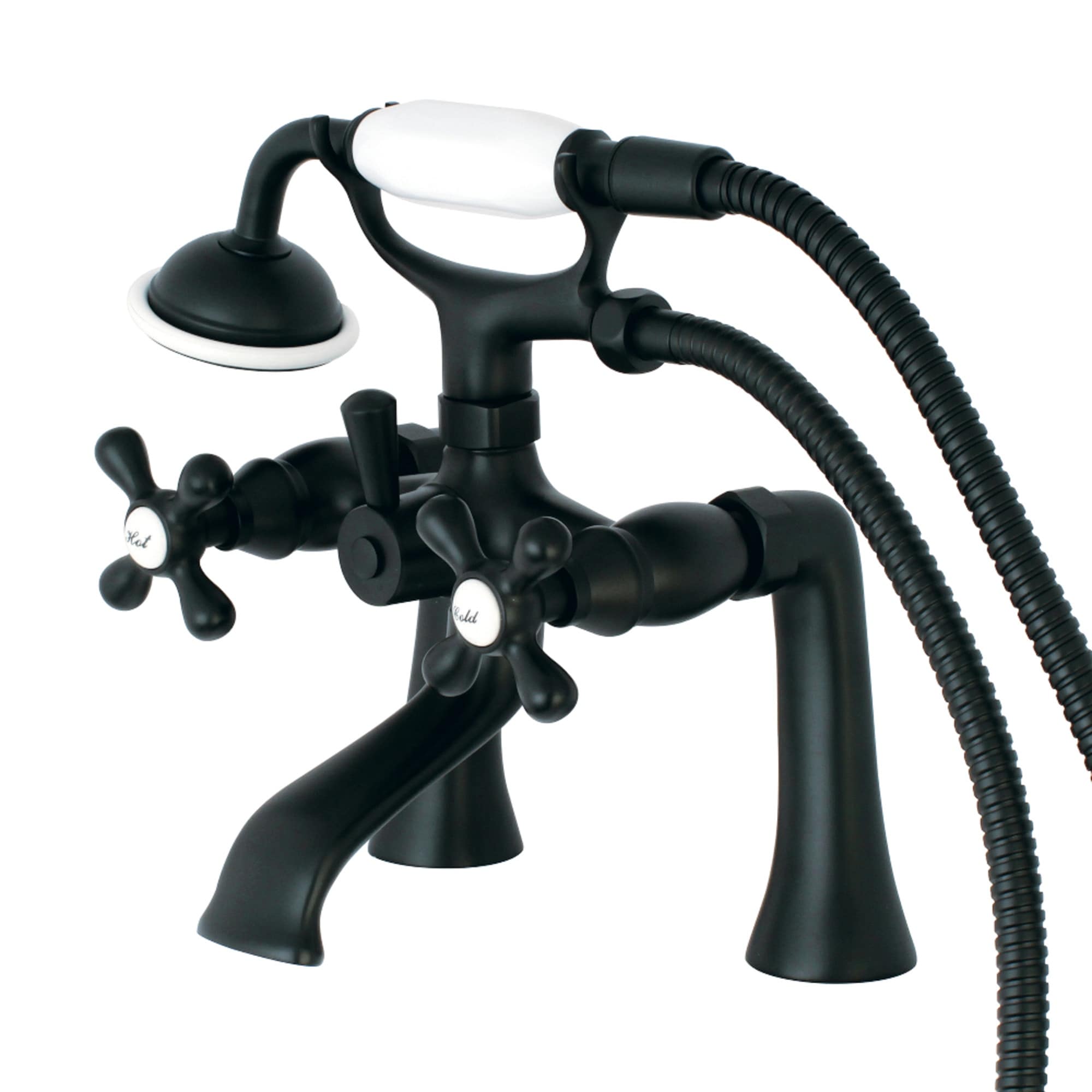 Kingston Brass Deck Mount Clawfoot Tub Faucet with Hand Shower in Matte Black