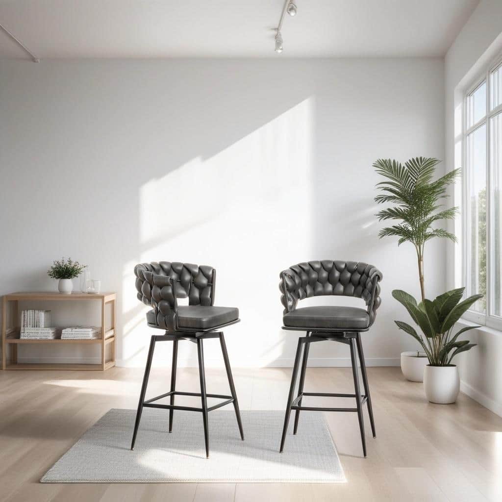 360 Swivel Bar Stool Set of 2 with Back and Footrest, No Adjustable