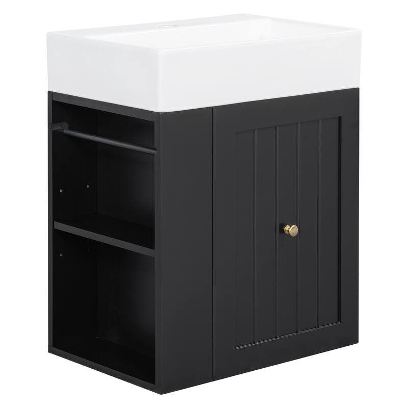 Roomfitters 20" Wall-Mounted Bathroom Vanity with Sink, MDF Floating Cabinet with Drawer & Side Shelf