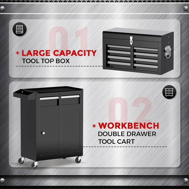 5 Drawer 2 in 1 Rolling Tool Chest Storage Box Garage Rolling Cabinet with Detachable Top Tool Box and Universal Lockable Wheels