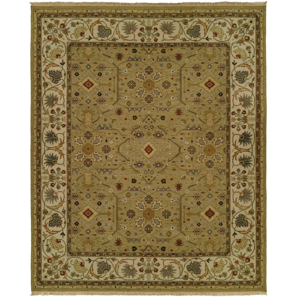 Traditional Green Flatweave Wool Area Rug