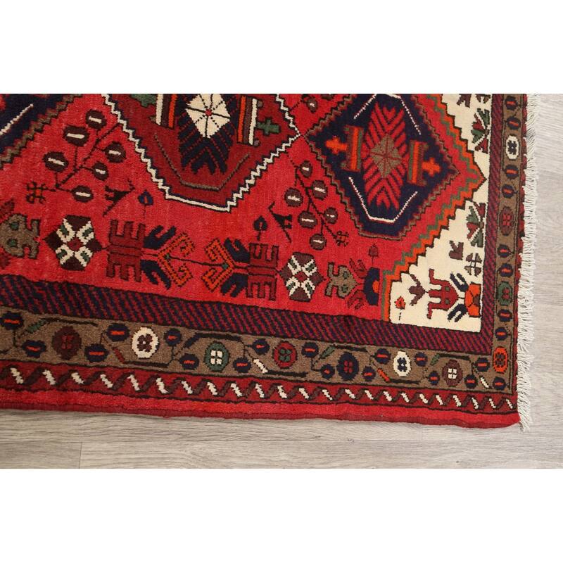 Geometric Persian Hamedan Area Rug Wool Hand-knotted Kitchen Carpet - 3'2" x 4'7"