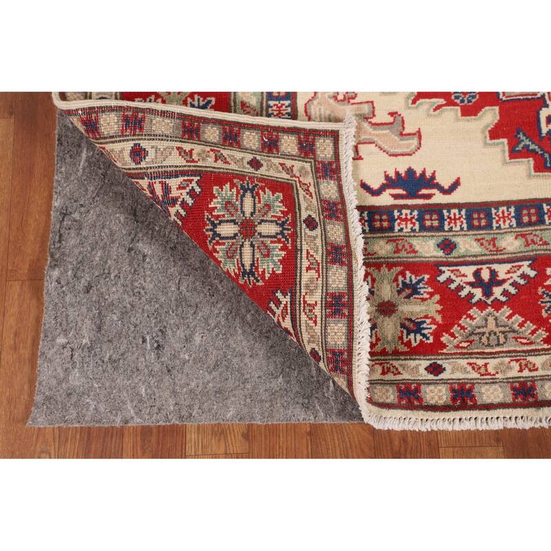 Kazak Oriental Area Rug Hand-Knotted Beige Geometric Wool Carpet - 5'1" x 6'7"