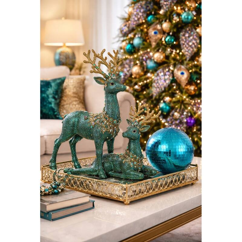 Mirrored Disco Ball Christmas Ornament - 8" (200mm) - Peacock Blue
