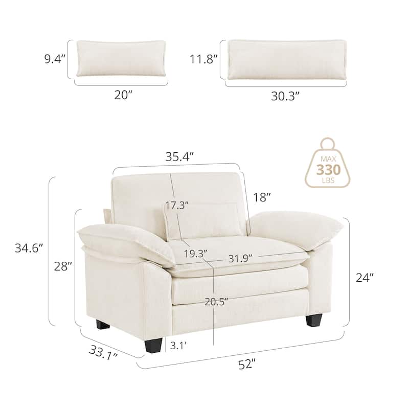 The Modern Reading Chair With Arms Pillows, Upholstered Armchair Accent chair Set of 2 - 52"W X 54.6"D X 34.6"H