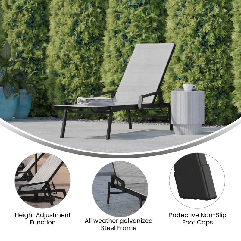 All-Weather Textilene Adjustable Chaise Lounge Chair with Arms