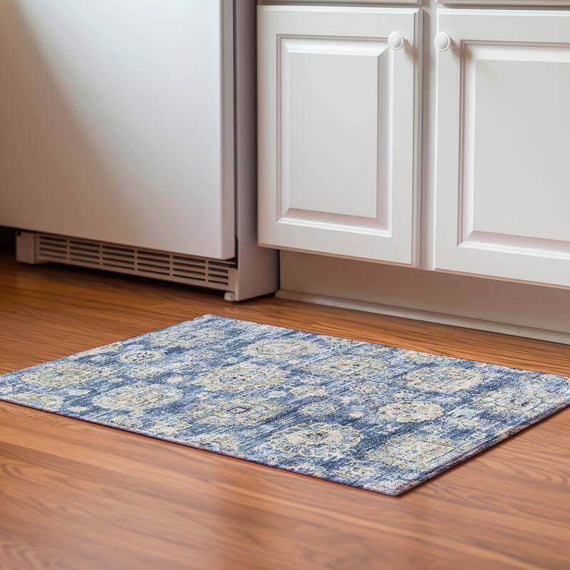 Premium Washable Super Soft Vintage Traditional Mayfield Rug - Blue - 1' 8" x 2' 6" - Rectangle