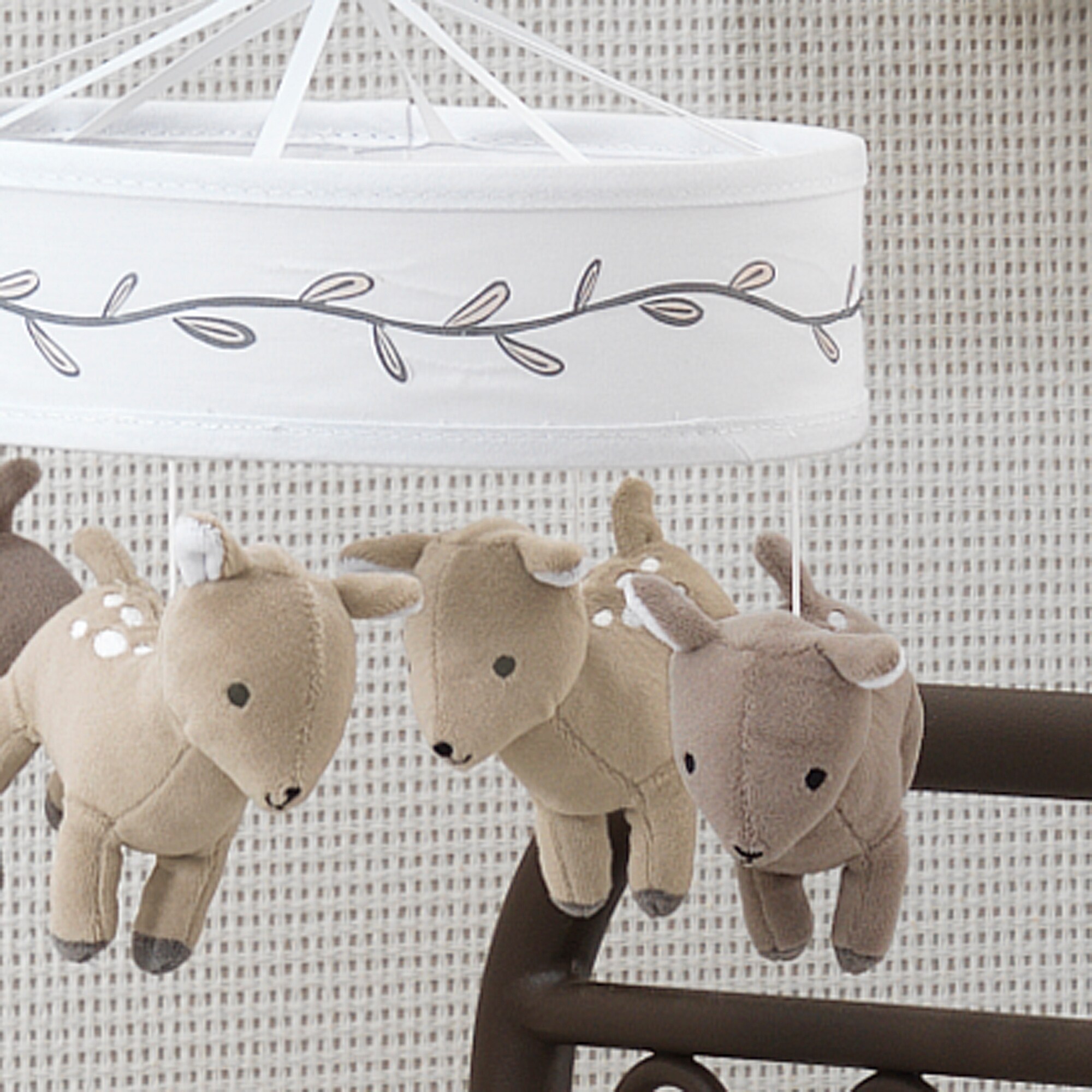 Lambs Ivy Meadow White Taupe Deer And Leaf Musical Baby Crib Mobile Overstock 23497300