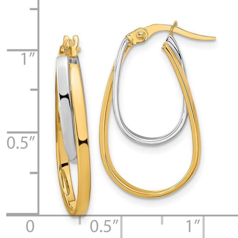 Curata 14k Two Tone Gold Polished Double Oval Hoop Earrings - 26x14.8mm