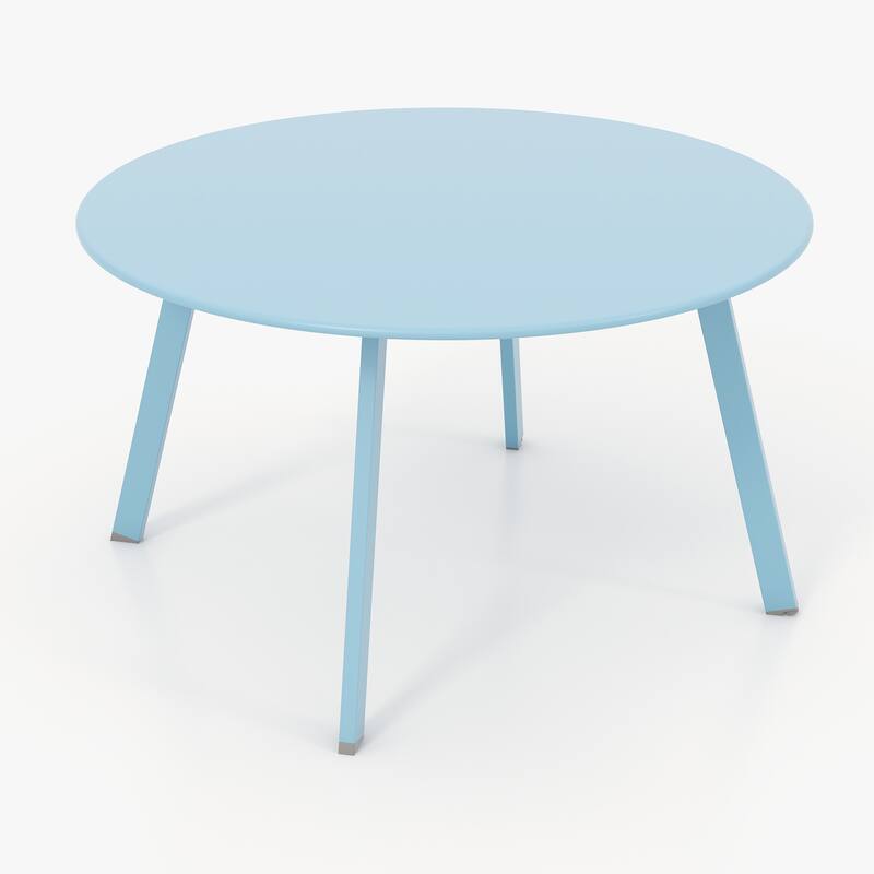 Clihome Patio Round Metal Coffee Table, Outdoor Side Table - Blue