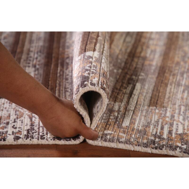 Striped Abstract Accent Rug Handmade Wool Carpet - 4'0"x 5'10"