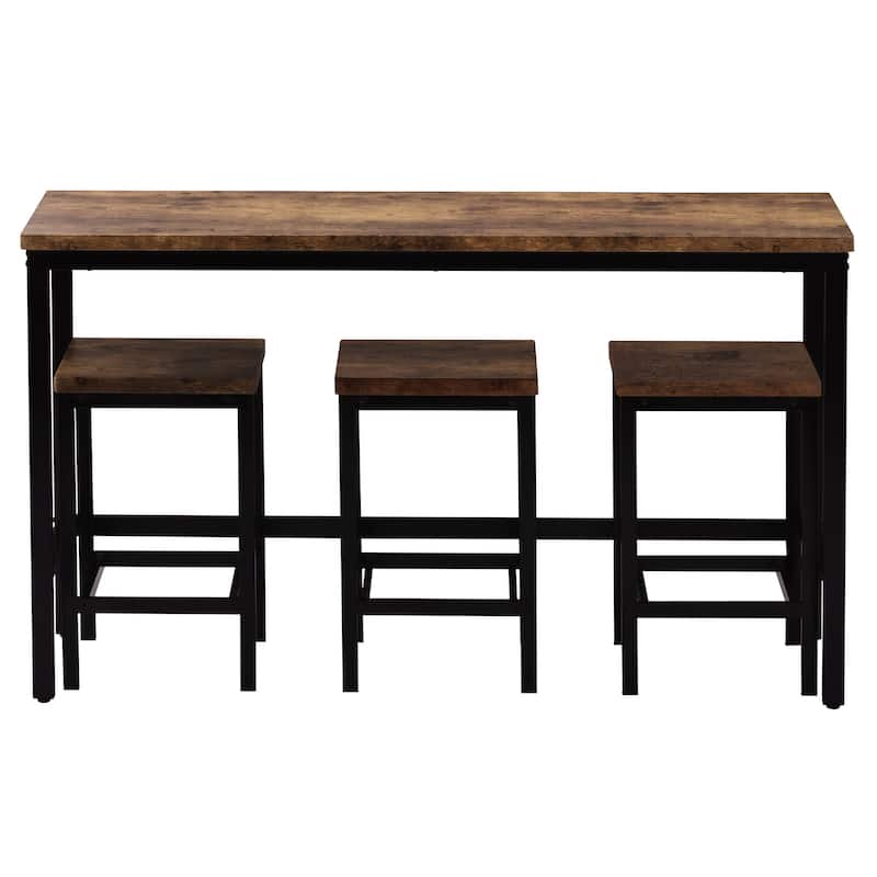 Extra Long Dining Table Set with 3 Stools Pub