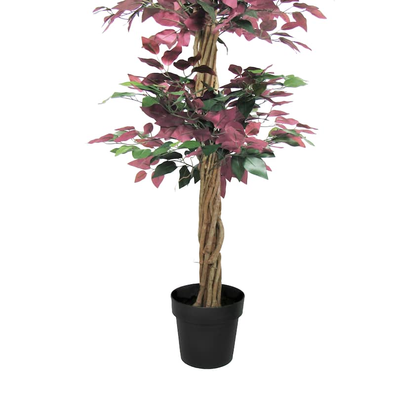 6ft Deluxe Green Red Artificial Ficus Tree Plant in Black Pot - Green Red