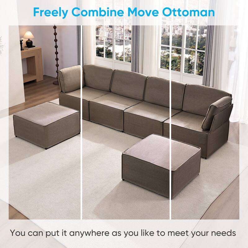 Mixoy Oversized Modular Sectional Sofa, U/L-Shaped Couch with Deep Seat, Ottoman, Convertible Modern Linen Sleeper Sofa Bed