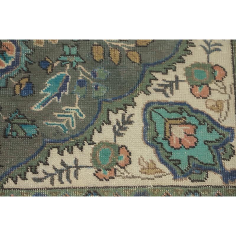 Hand Knotted Oriental 100% Wool Carpet Traditional Floral Green Tabriz Area Rug - 6' 0'' X 4' 6''