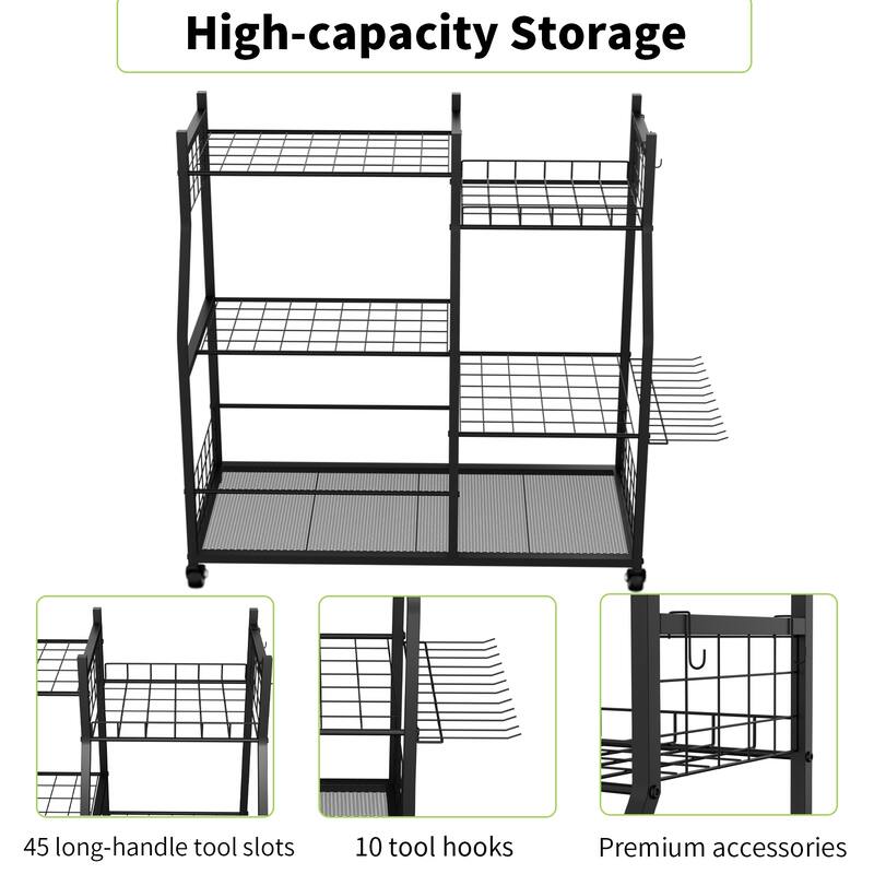 Garden Tool Organizer Stand Organization Yard Tool Racks with wheels