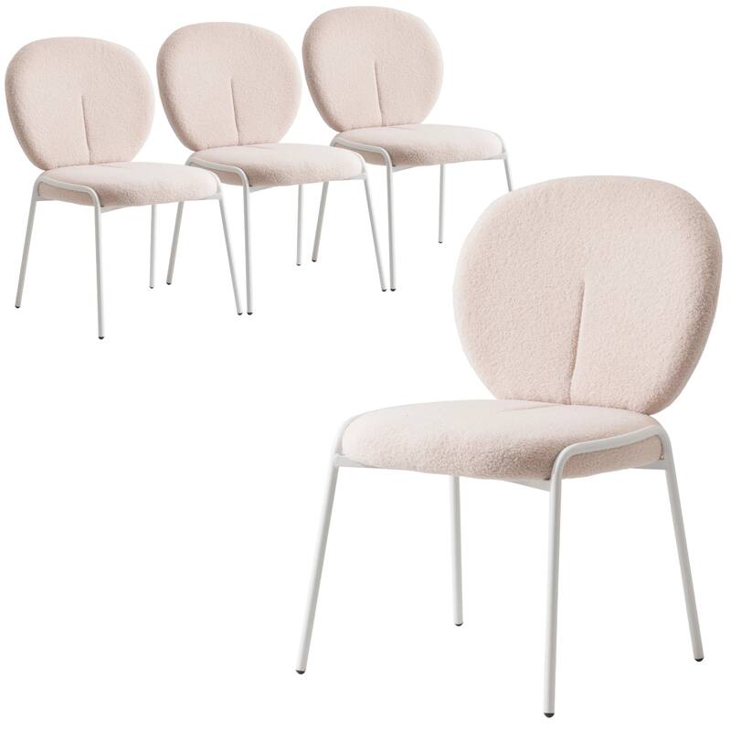 Celestial Modern Boucle Dining Chairs - Upholstered Accent Side Chairs with White Powder-Coated Iron Frame Set of 4 - Beige