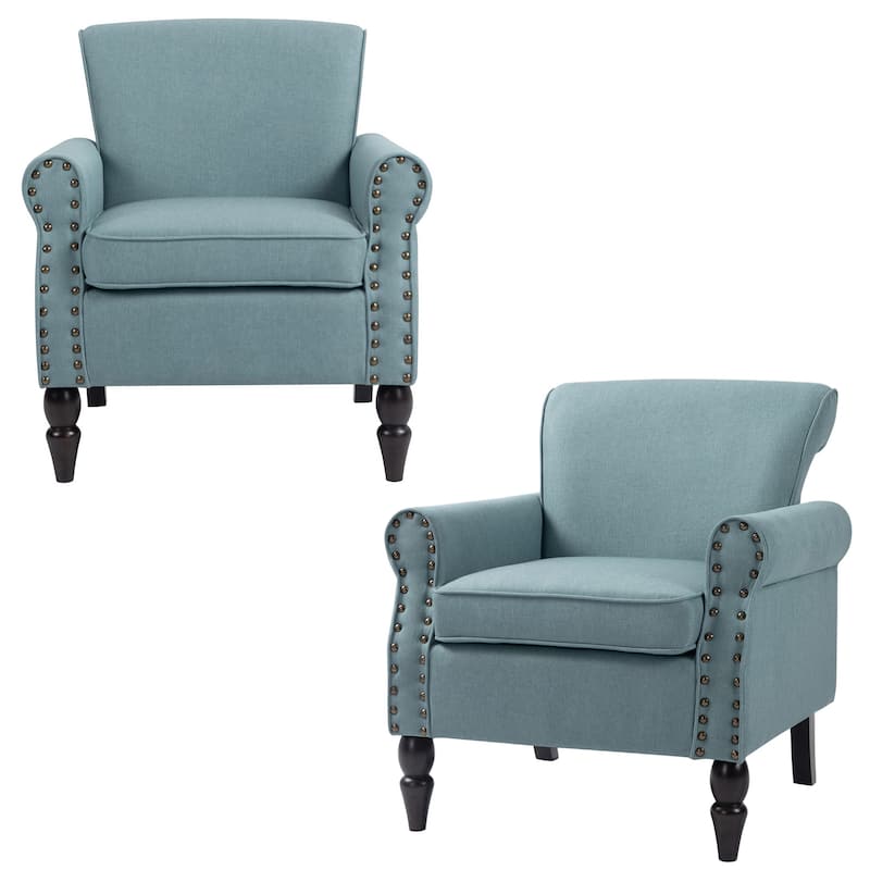 Set of 2 Modern Upholstered Armchair Nailhead Trim Accent Chair