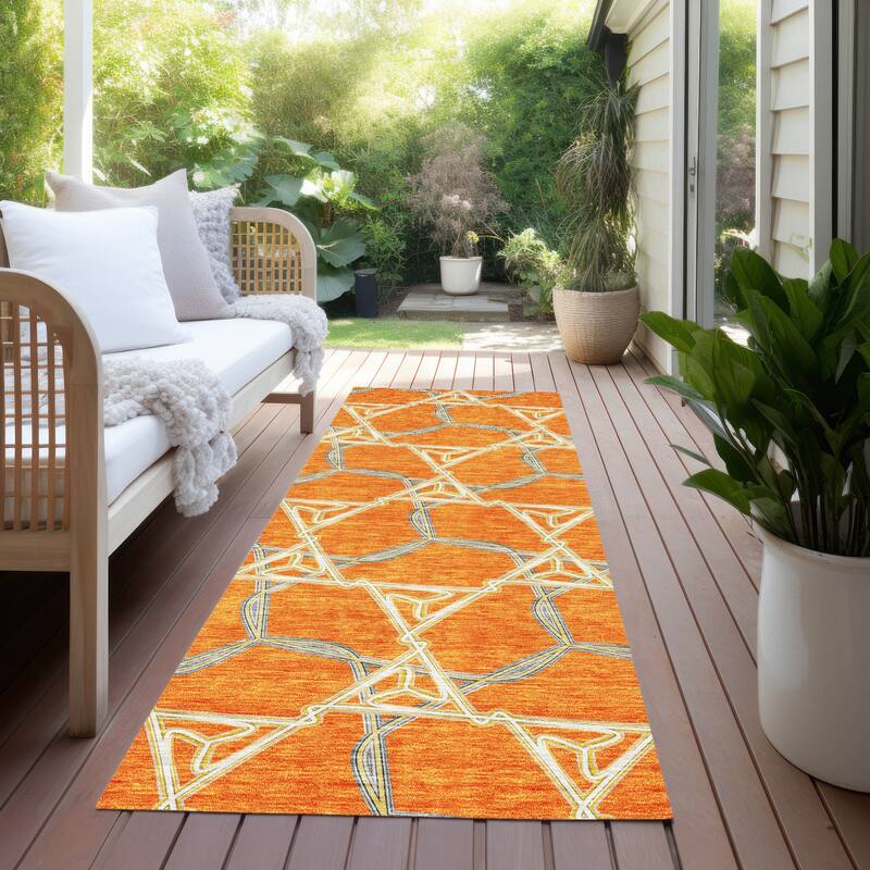 Machine Washable Indoor/ Outdoor Transitional Links Chantille Rug - Orange - 2'3" x 7'6"