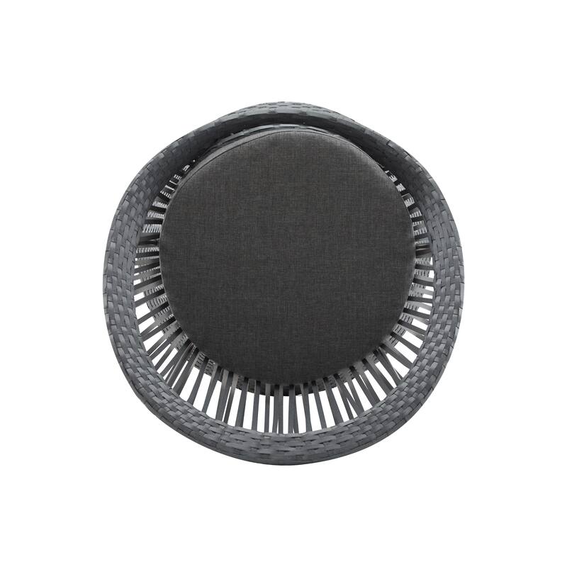 26.7" Modern Gray Swivel Wicker Chair Rattan Iron Frame Round Design Living Room