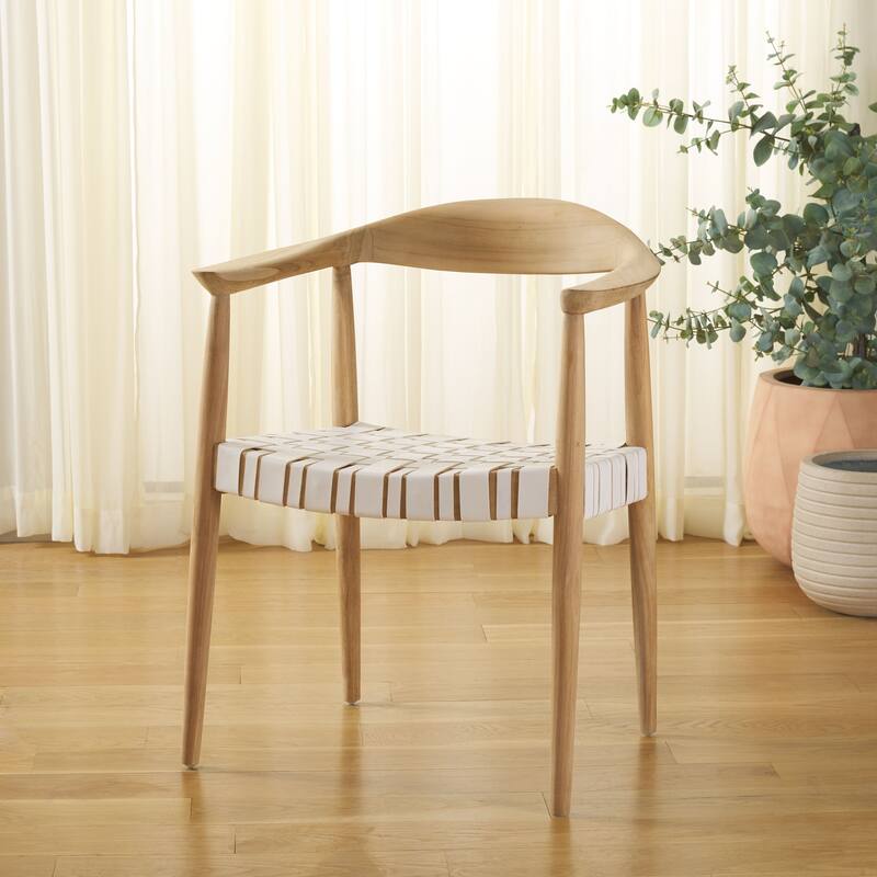 SAFAVIEH Baden Woven Solid Wood Arm Chair (Fully Assembled) - 25"W x 22"D x 31"H - White/Natural