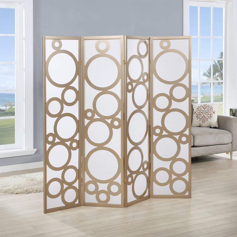 4-Panel Wood Room Divider - Gold